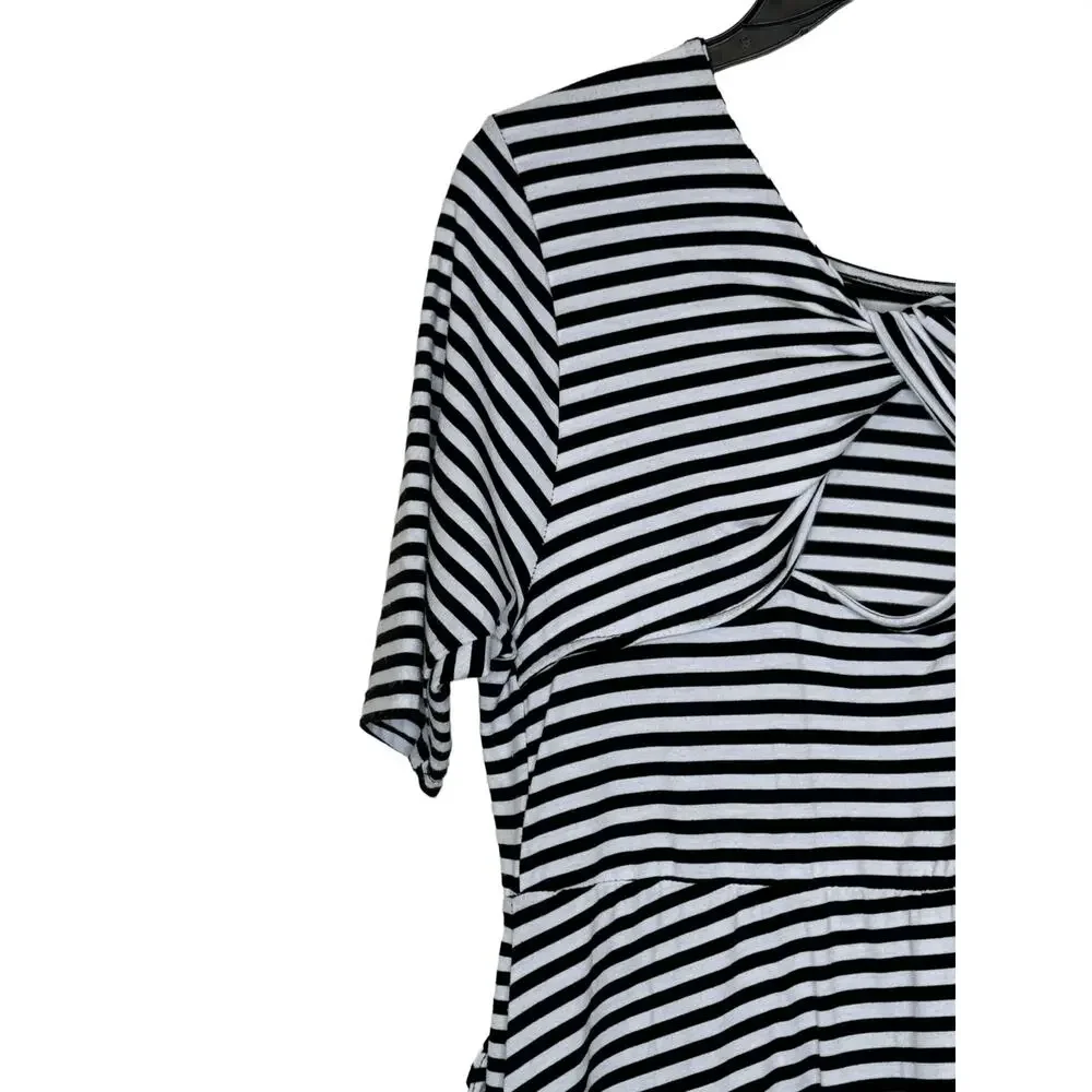 Torrid Womens Dress Mini Striped Cut Out Stretch‎ 3/4 Sleeve Black White Size 00